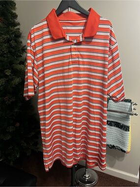 Orange Striped Collared Shirt with Navy & White Bands